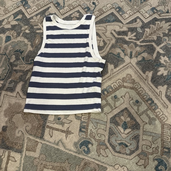 Striped cropped blue-gray and white tank top - Picture 1 of 1